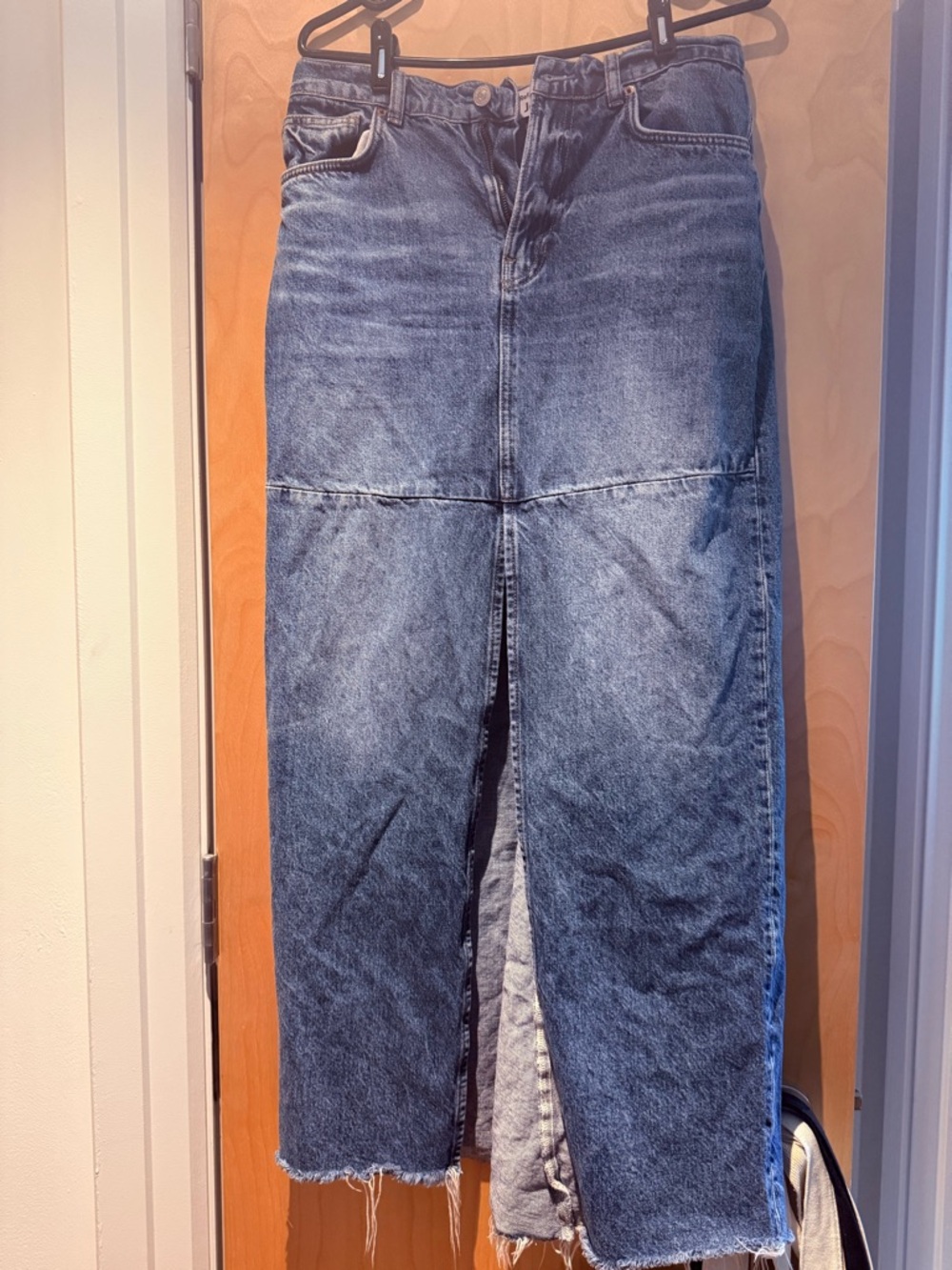 Reformation Tazz Blue Denim Maxi Skirt with Front Slit sz 27